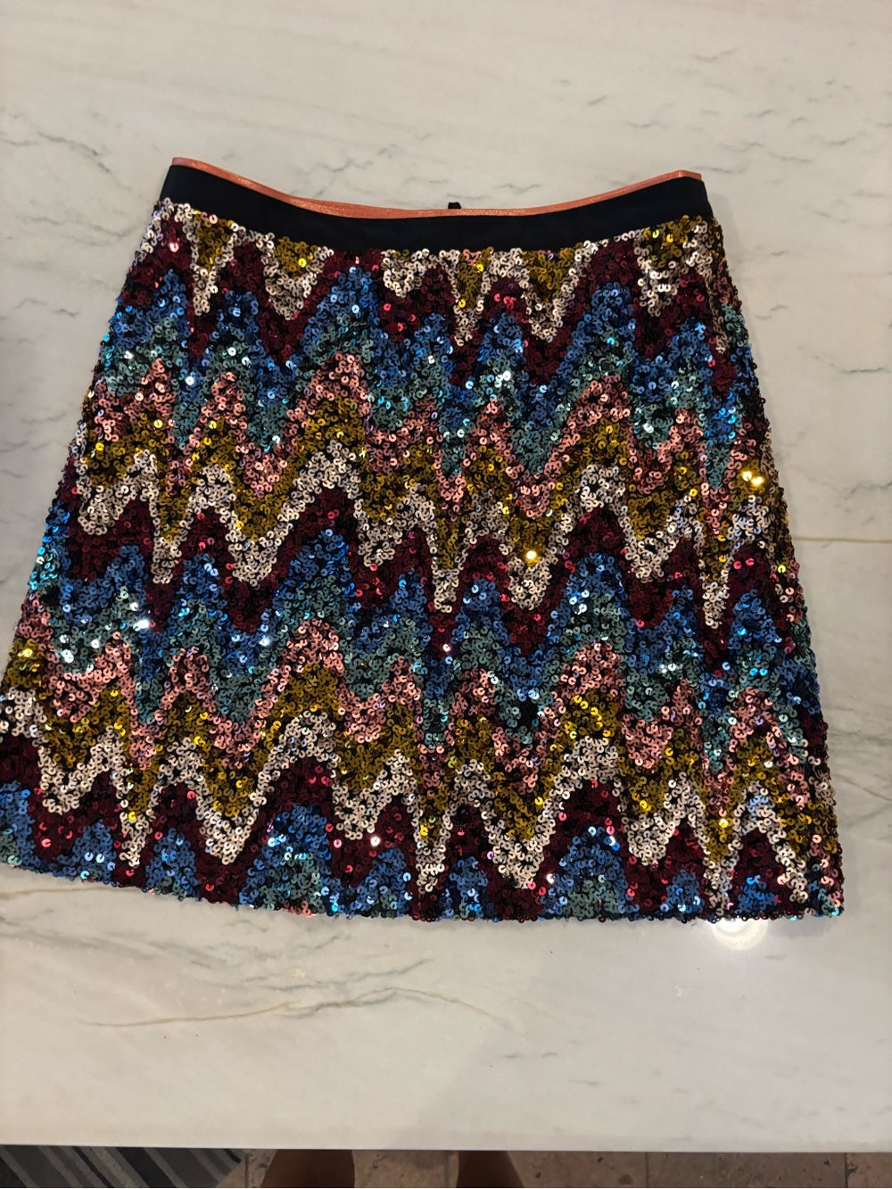 Mauve Multi-Color Sequin Chevron Mini Skirt